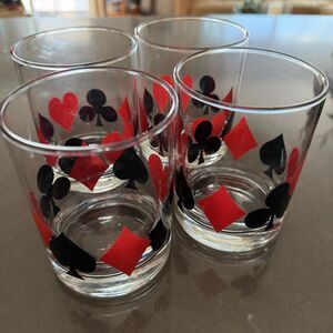 Set of 4 Poker Playing Card Suits Retro Themed Whiskey Cocktail Glasses